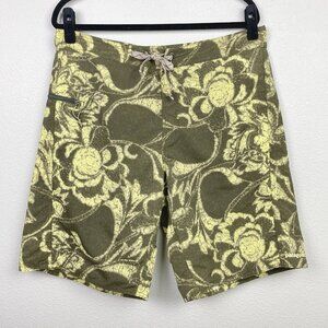 Patagonia Men's 36 Swim Trunks Shorts Green Brown Floral Tropical Vacation Beach